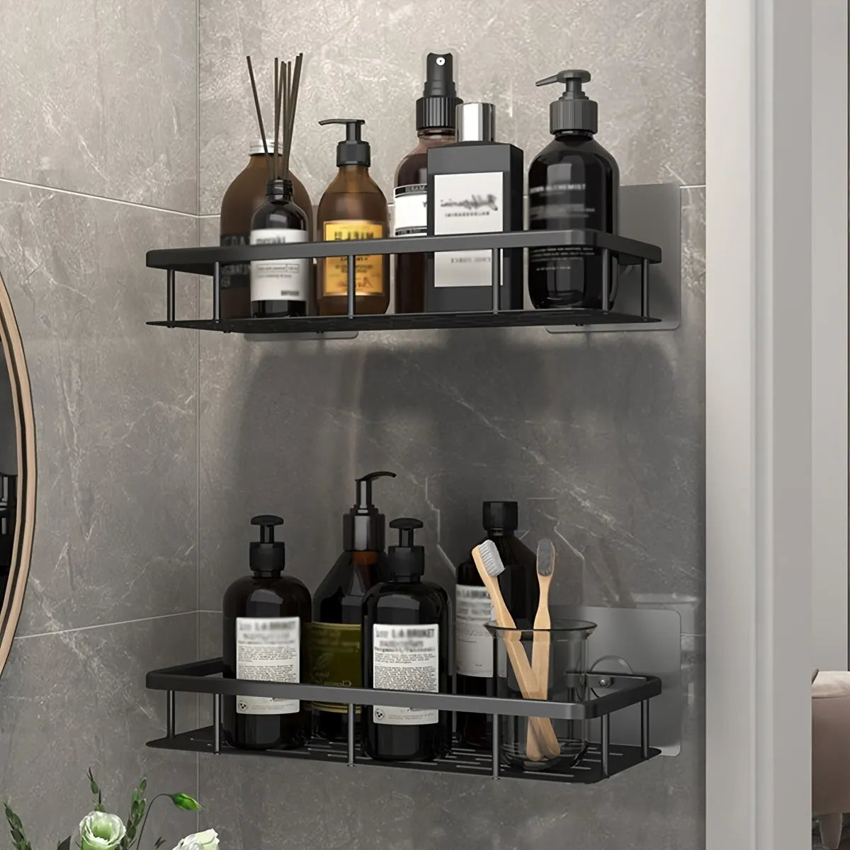 No-Drill Wall-Mounted Bathroom Storage Rack
