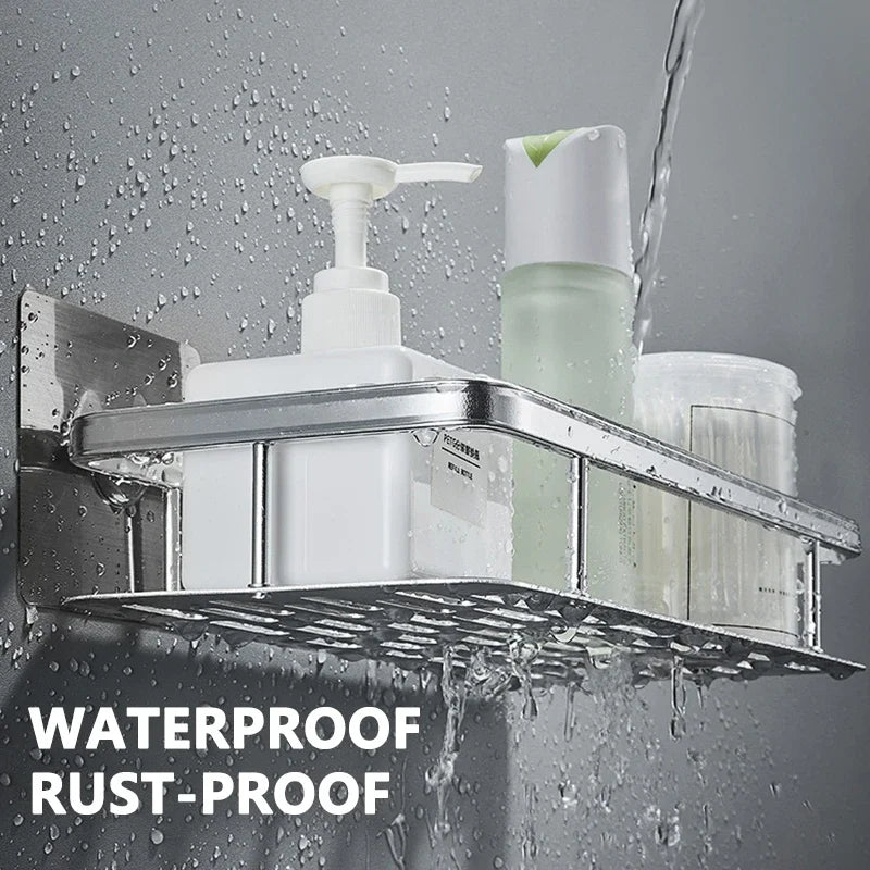 No-Drill Wall-Mounted Bathroom Storage Rack