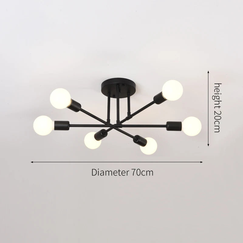 Retro Industrial 6-Head LED Ceiling Lamp