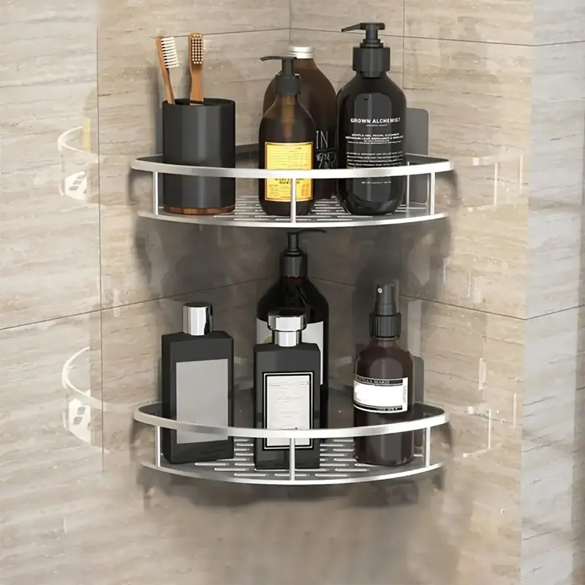 No-Drill Wall-Mounted Bathroom Storage Rack