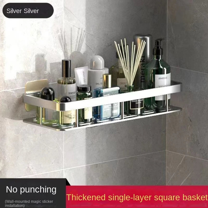No-Drill Wall-Mounted Bathroom Storage Rack