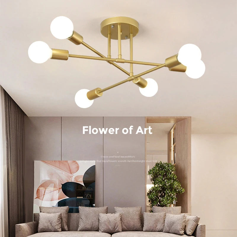 Retro Industrial 6-Head LED Ceiling Lamp