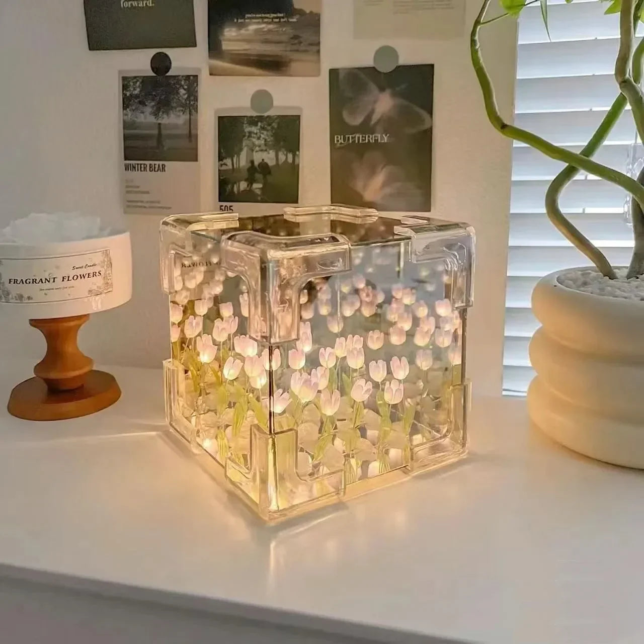 Romantic 3D Glass Cube Light