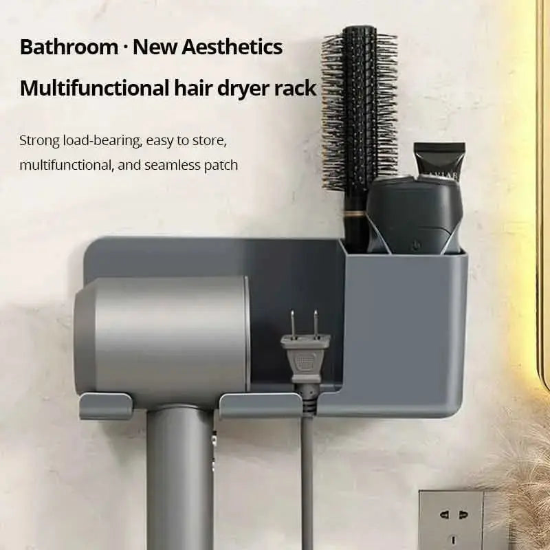 Non-Punching Wall-Mounted Hair Dryer Storage Rack