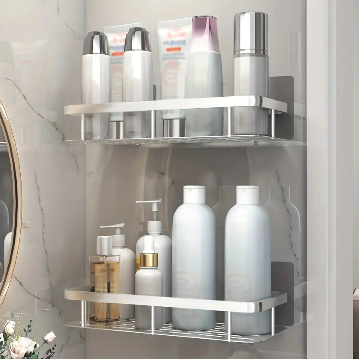 No-Drill Wall-Mounted Bathroom Storage Rack