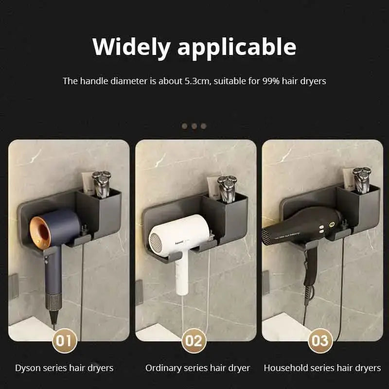 Non-Punching Wall-Mounted Hair Dryer Storage Rack