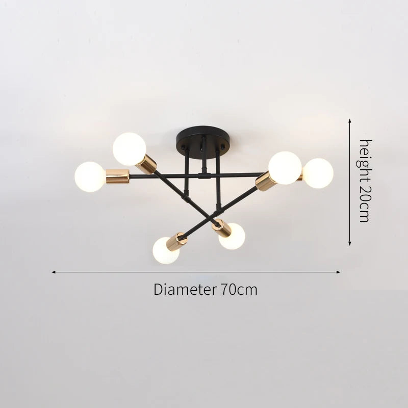 Retro Industrial 6-Head LED Ceiling Lamp