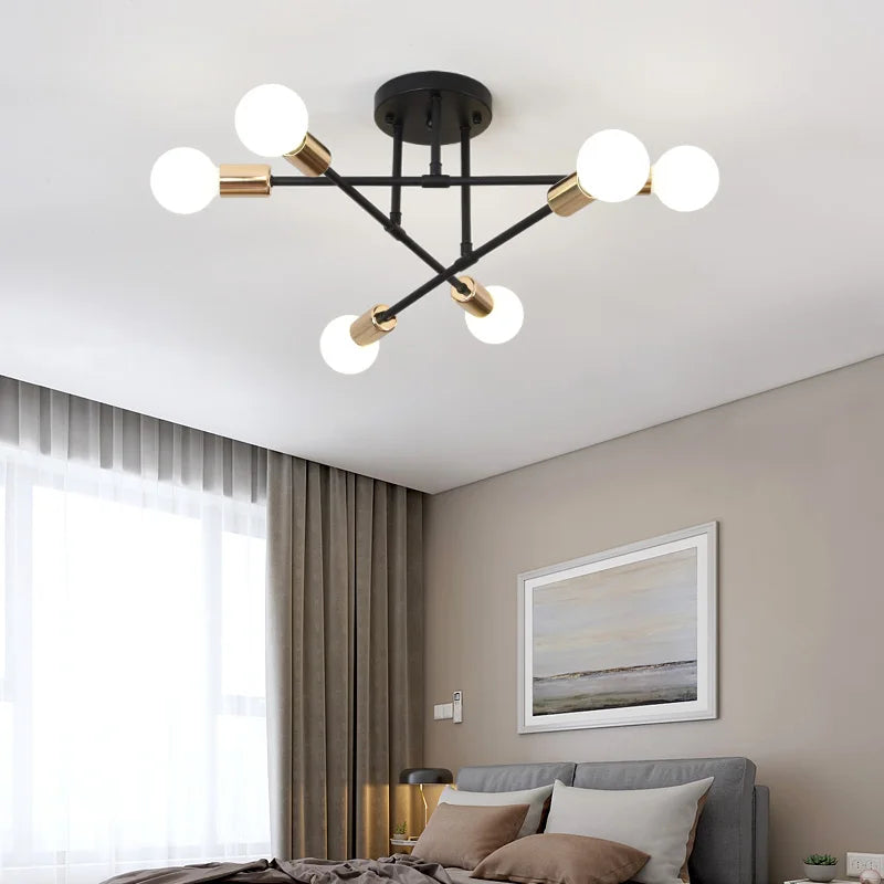 Retro Industrial 6-Head LED Ceiling Lamp