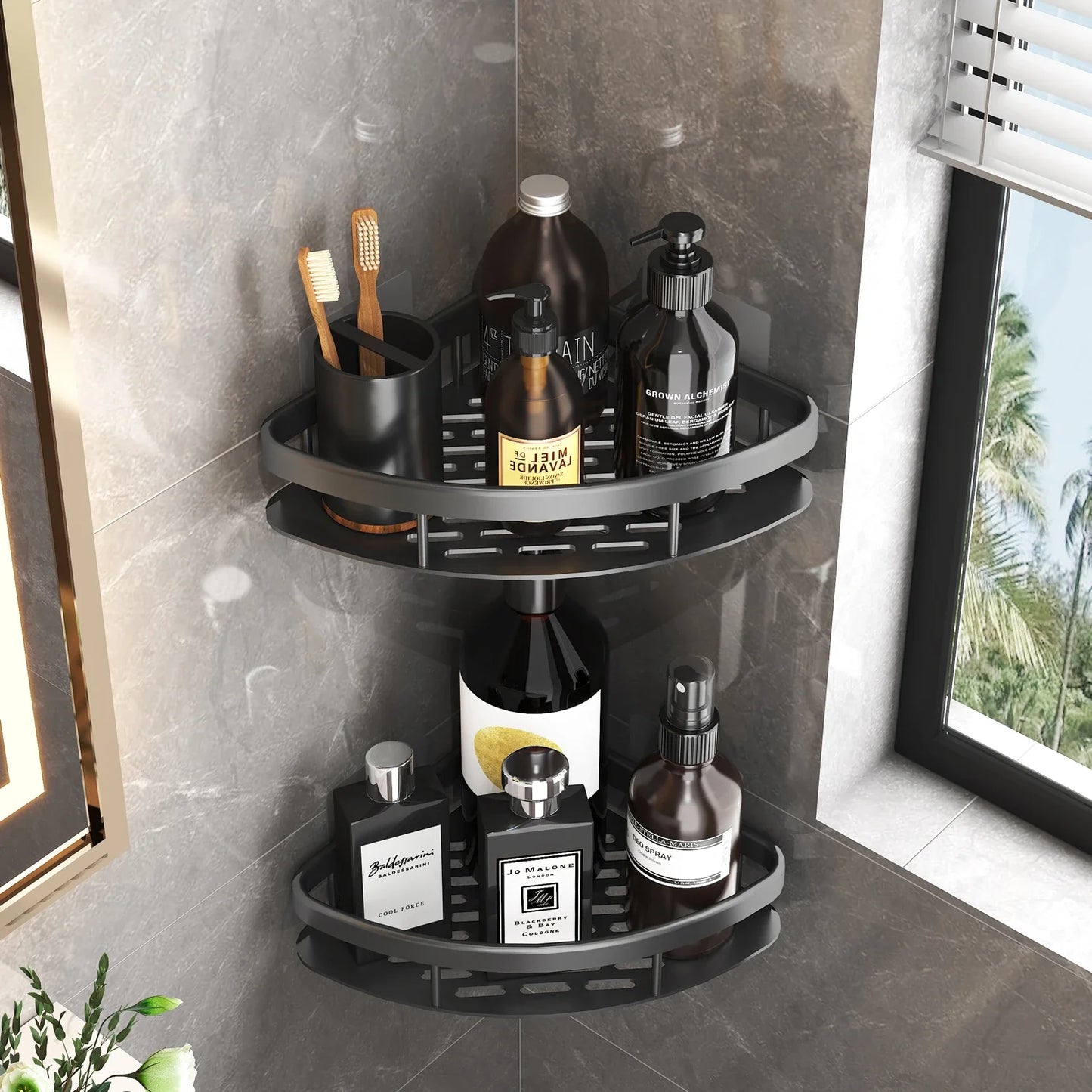 No-Drill Wall-Mounted Bathroom Storage Rack